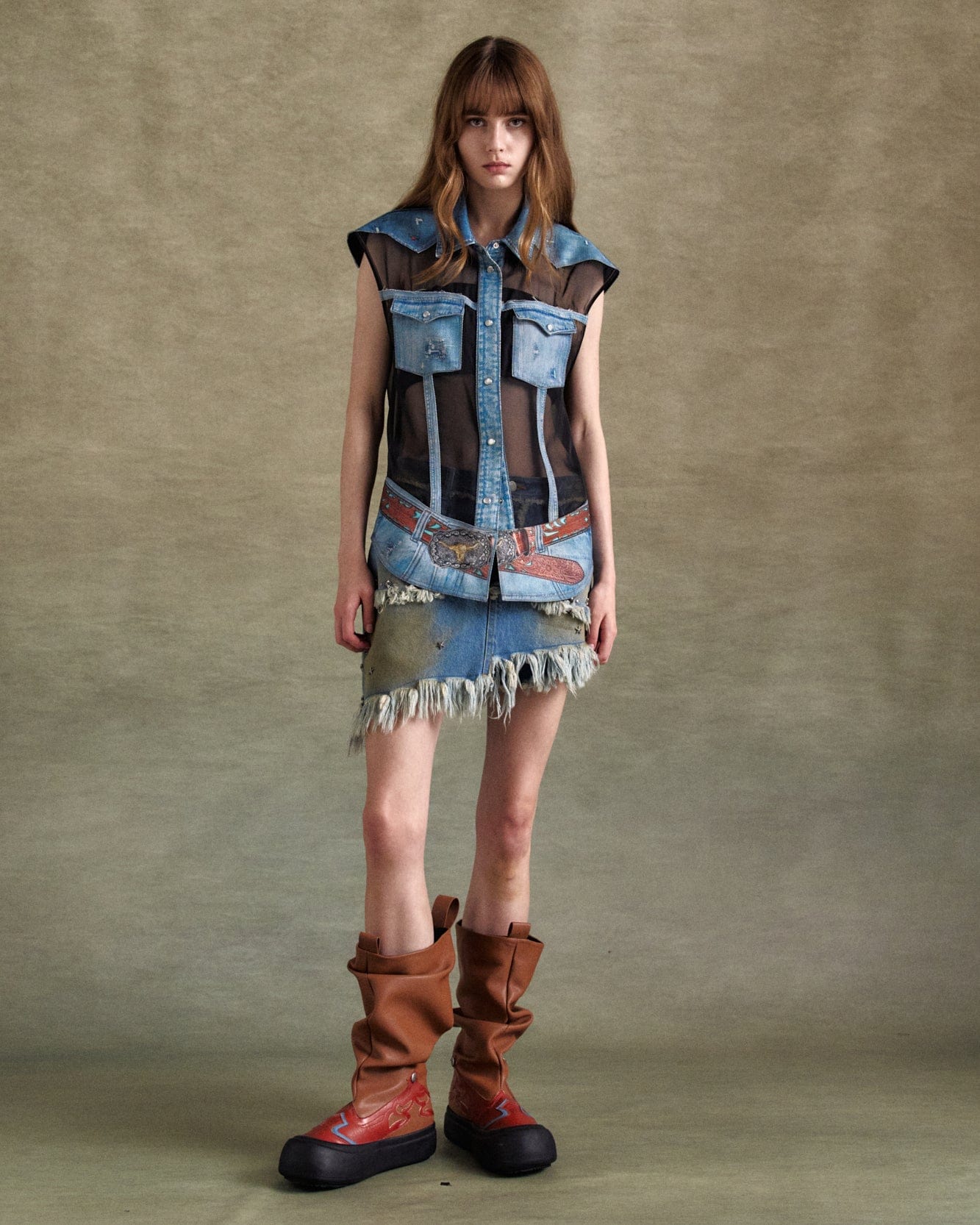 【ANDERSSON BELL】Dusty Denim Riveted Skirt Dusty Blue DUSTY DENIM RIVETED SKIRT apa820w(Dusty Blue) – Andersson Bell