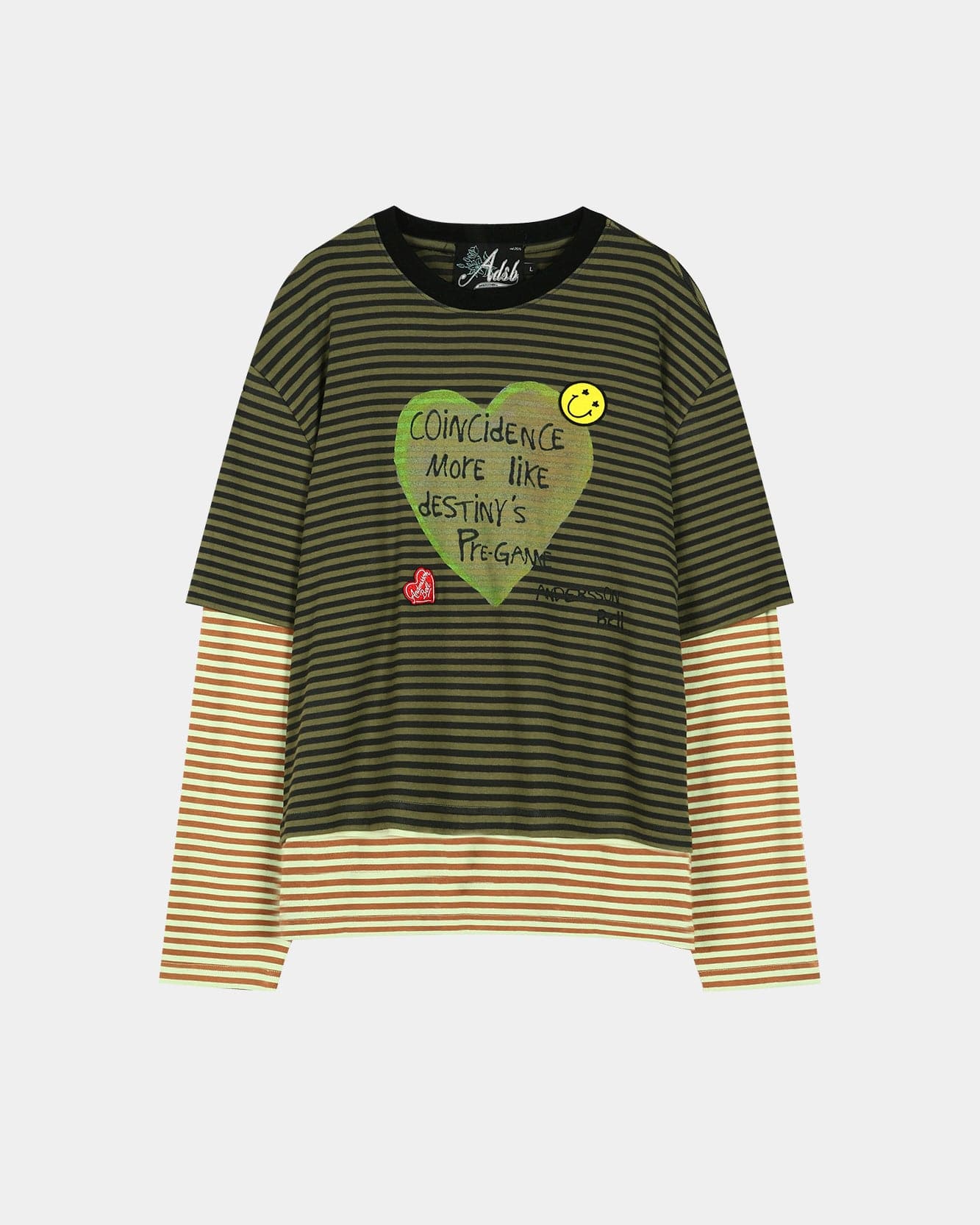 RESTOCK] (ESSENTIAL) HEART MESSAGE STRIPE LAYERED L/S T-SHIRT