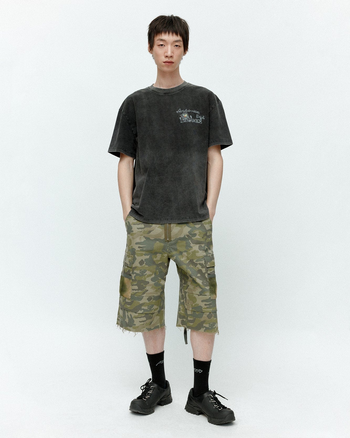 기타 (ESSENTIAL) UNISEX PIGMENT SUN DANCE T-SHIRT atb1404u(BLACK)