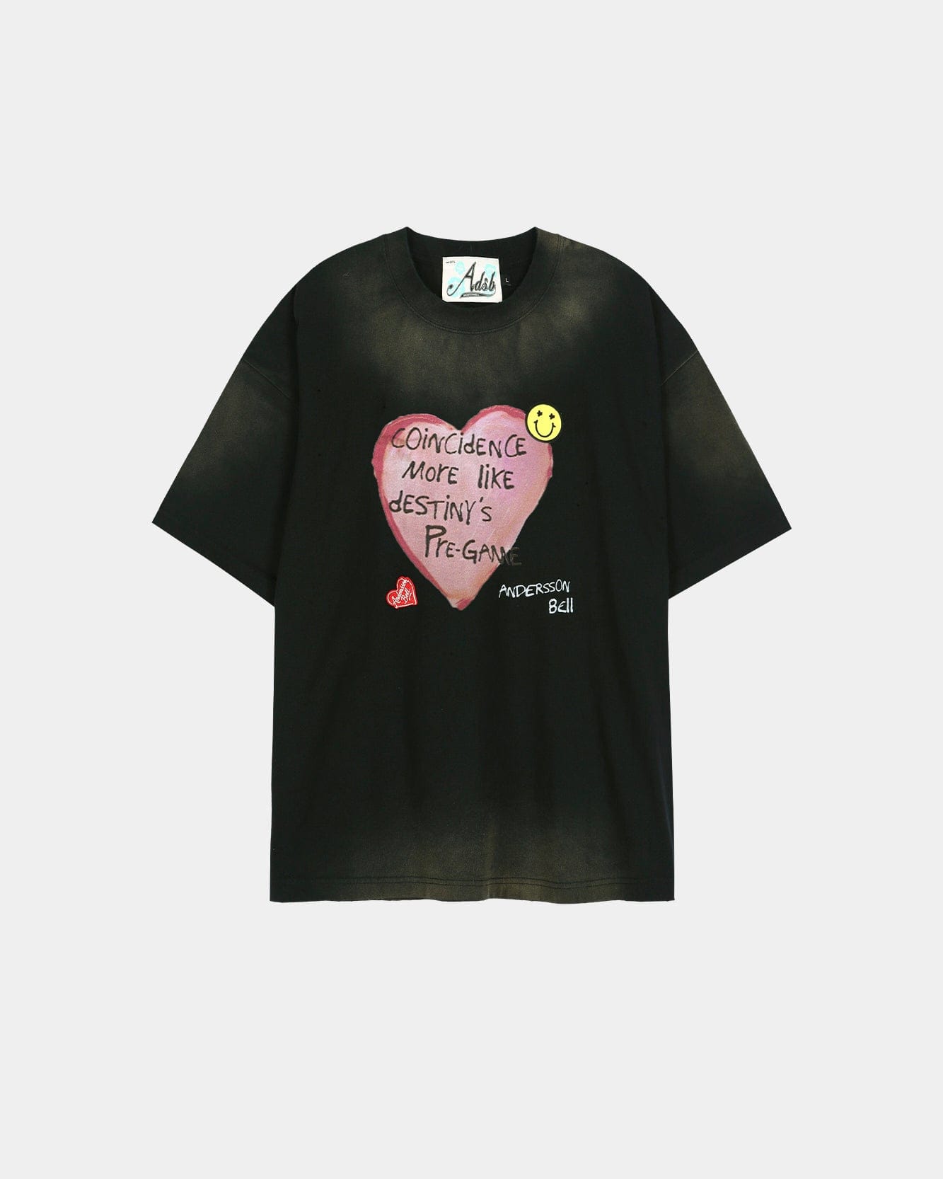 ESSENTIAL) UNISEX SPRAY WASHED HEART MESSAGE T-SHIRT atb1432u