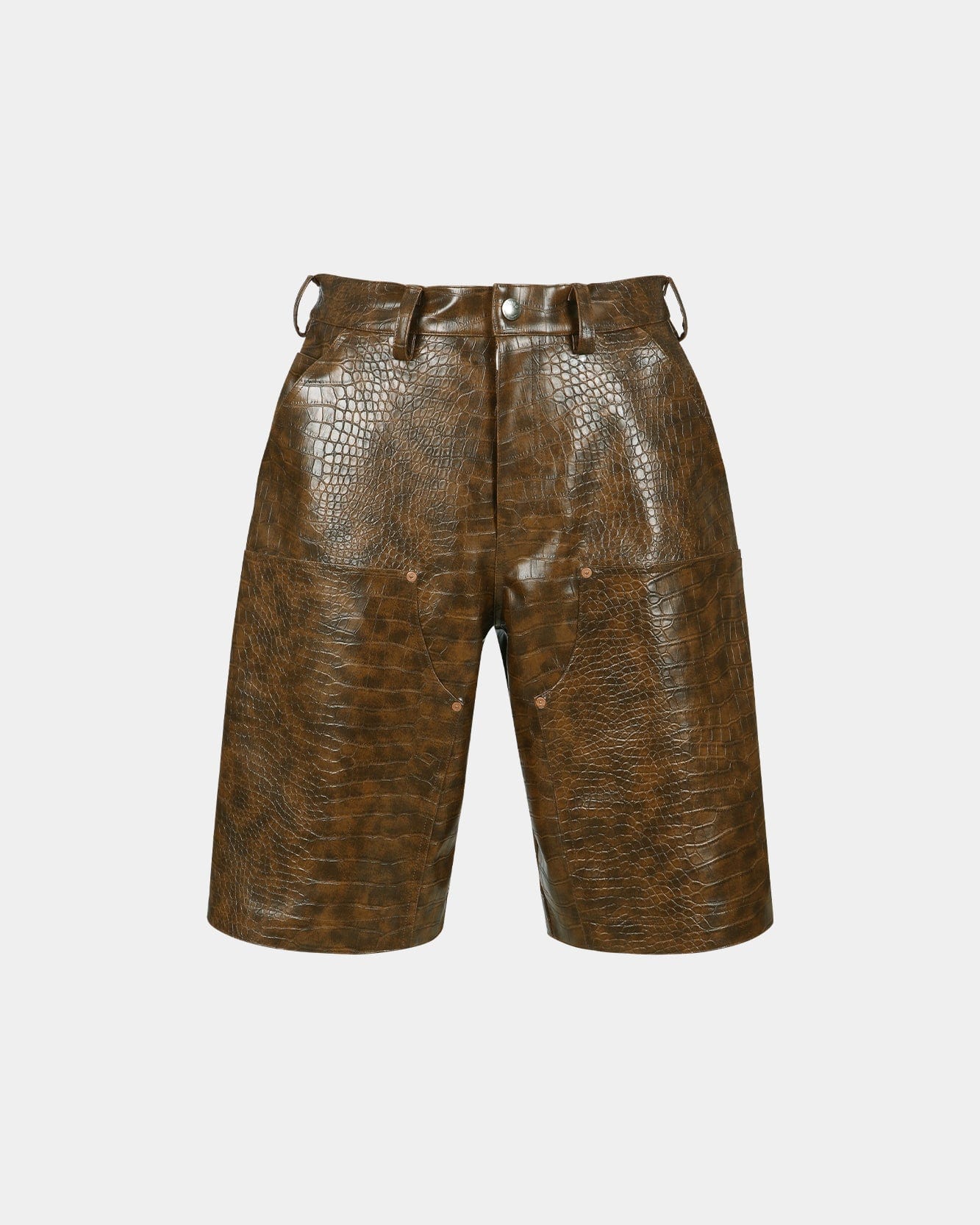 [ANDERSSON BELL]★25SS★韓国人気★LEATHER DOUBLE KNEE SHORTS FAUX-LEATHER DOUBLE KNEE SHORTS apa788m(BROWN) – Andersson Bell