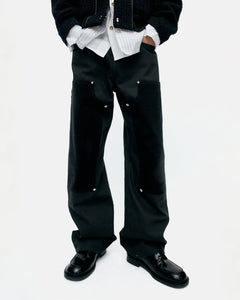 기타 FAUX PONY HAIR LEATHER CARPENTER WIDE-LEG JEANS apa855m(BLACK)