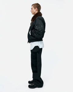 기타 FAUX PONY HAIR LEATHER CARPENTER WIDE-LEG JEANS apa855m(BLACK)