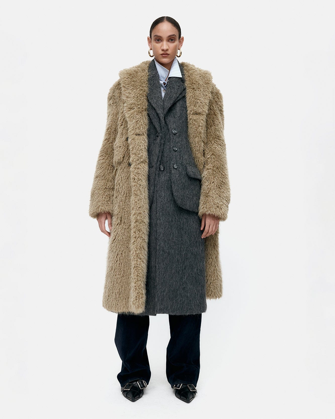 기타 FIELDS FUR BUTTONS COAT awa727w(KHAKI)