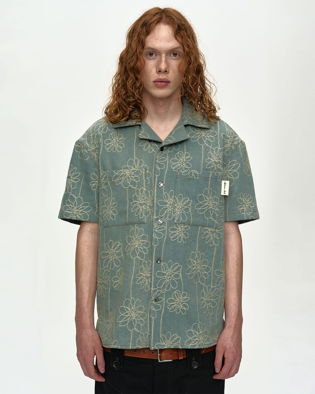 FLOWER EMBROIDERY OPEN COLLAR SHIRT atb1446m(BLUE) – Andersson Bell