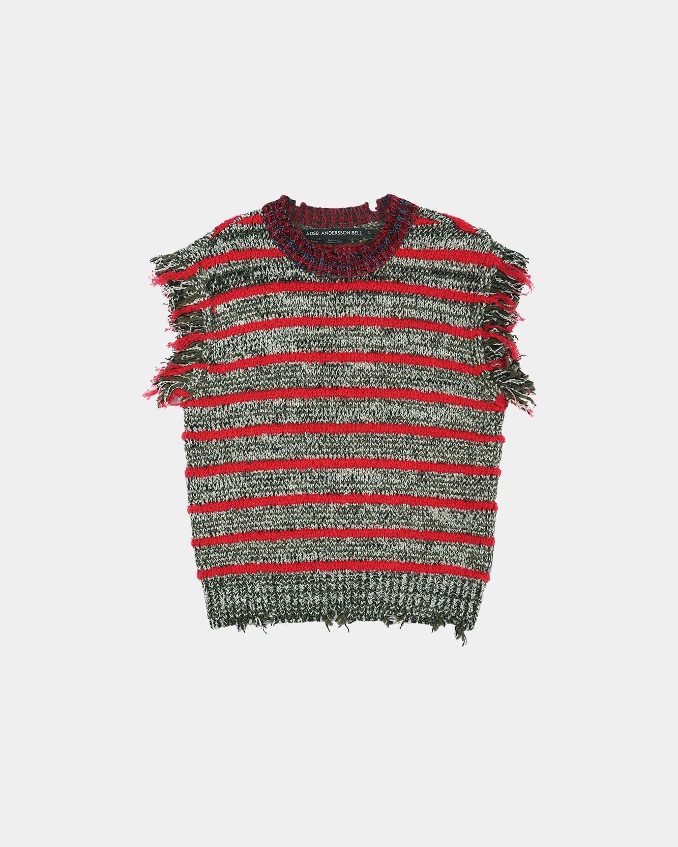 FRINGE STRIPE WOOL CREW-NECK VEST atb1540m(RED/MELANGE
