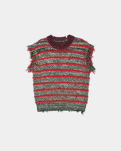 FRINGE STRIPE WOOL CREW-NECK VEST atb1540m(RED/MELANGE