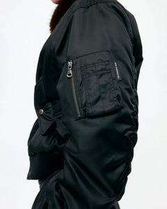 기타 FUR COLLAR LEATHER PATCH MA-1 BOMBER awa736u(BLACK)