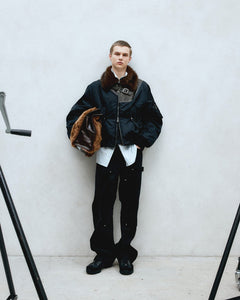기타 FUR COLLAR LEATHER PATCH MA-1 BOMBER awa736u(BLACK)