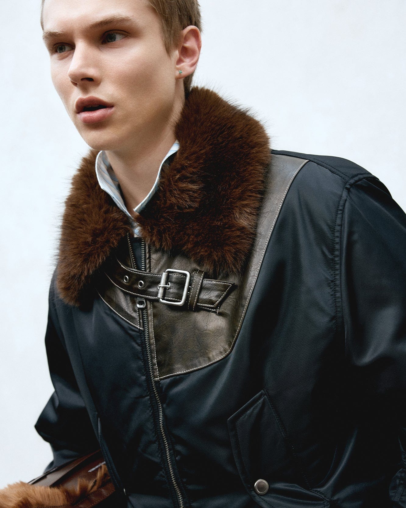 기타 FUR COLLAR LEATHER PATCH MA-1 BOMBER awa736u(BLACK)