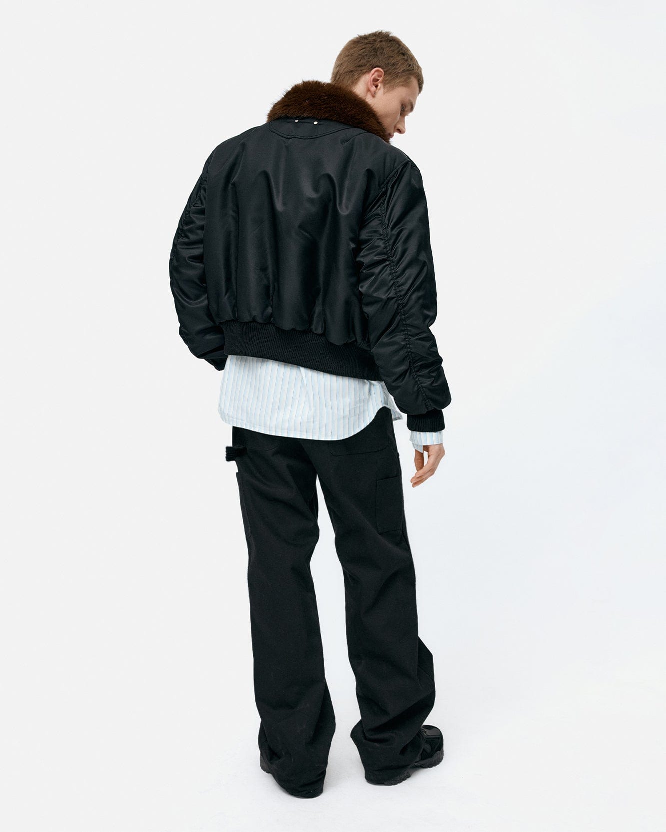 기타 FUR COLLAR LEATHER PATCH MA-1 BOMBER awa736u(BLACK)