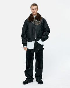 기타 FUR COLLAR LEATHER PATCH MA-1 BOMBER awa736u(BLACK)