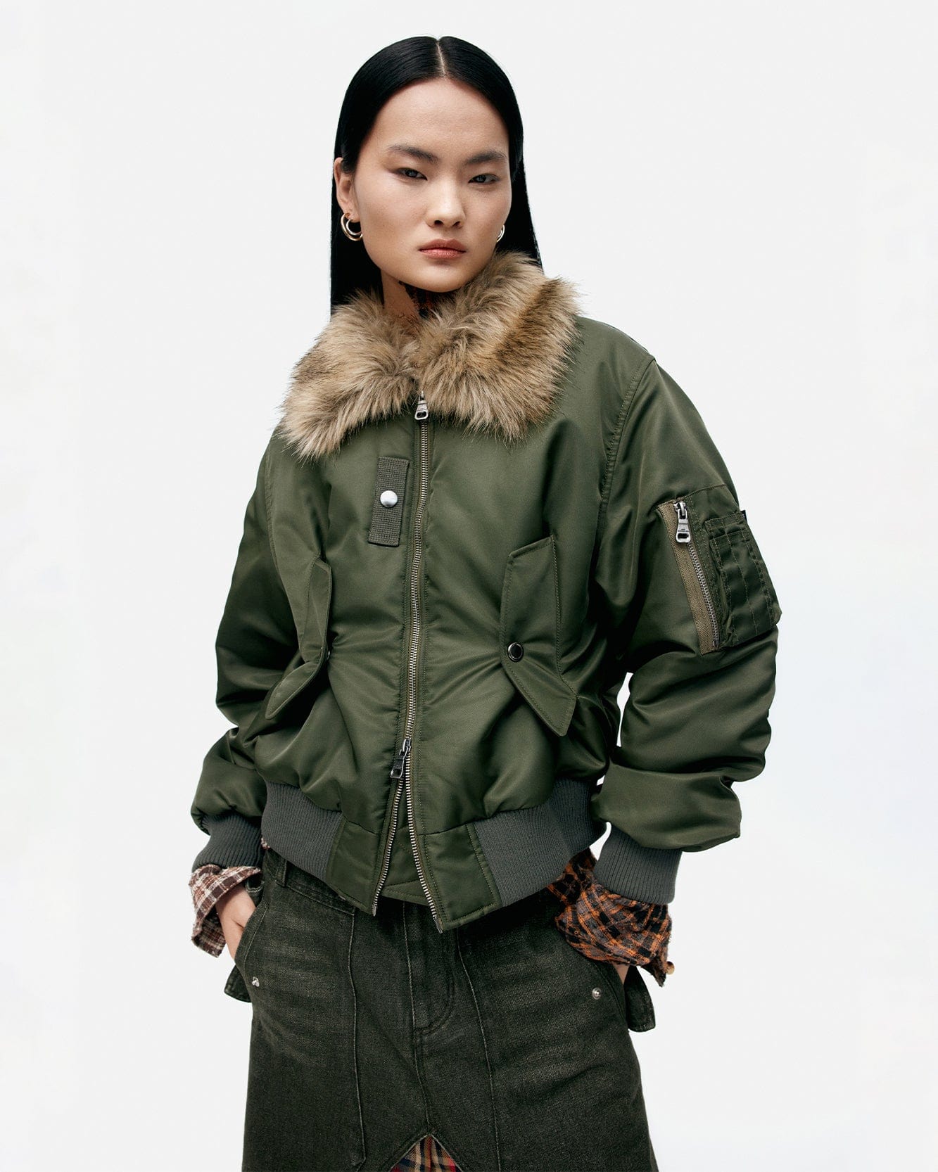 기타 FUR COLLAR MA-1 BOMBER awa737u(KHAKI)