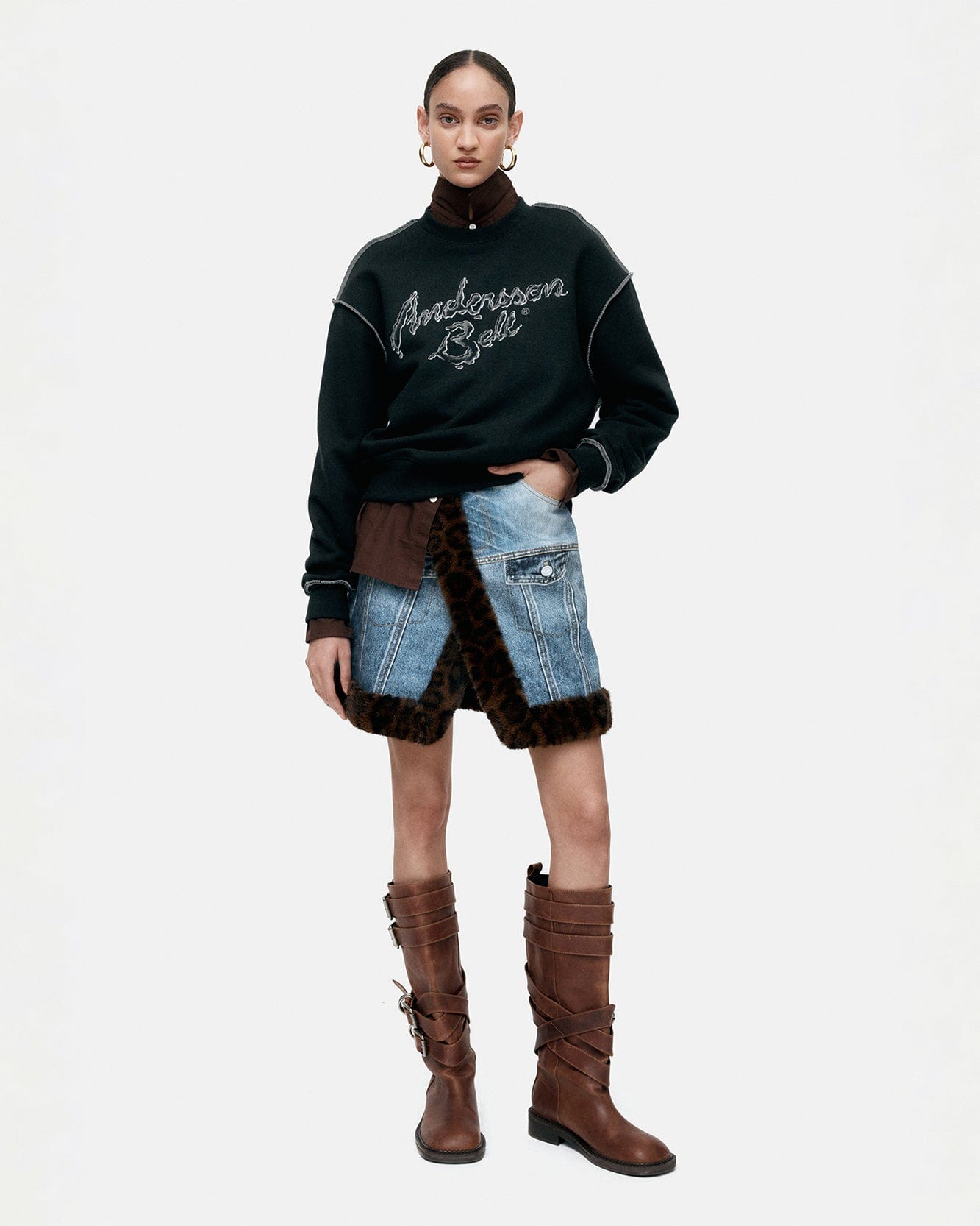 기타 FUR-EDGED DENIM PRINT SKIRT apa863w(BLUE)
