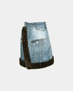 기타 FUR-EDGED DENIM PRINT SKIRT apa863w(BLUE)