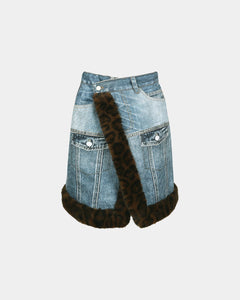 기타 FUR-EDGED DENIM PRINT SKIRT apa863w(BLUE)