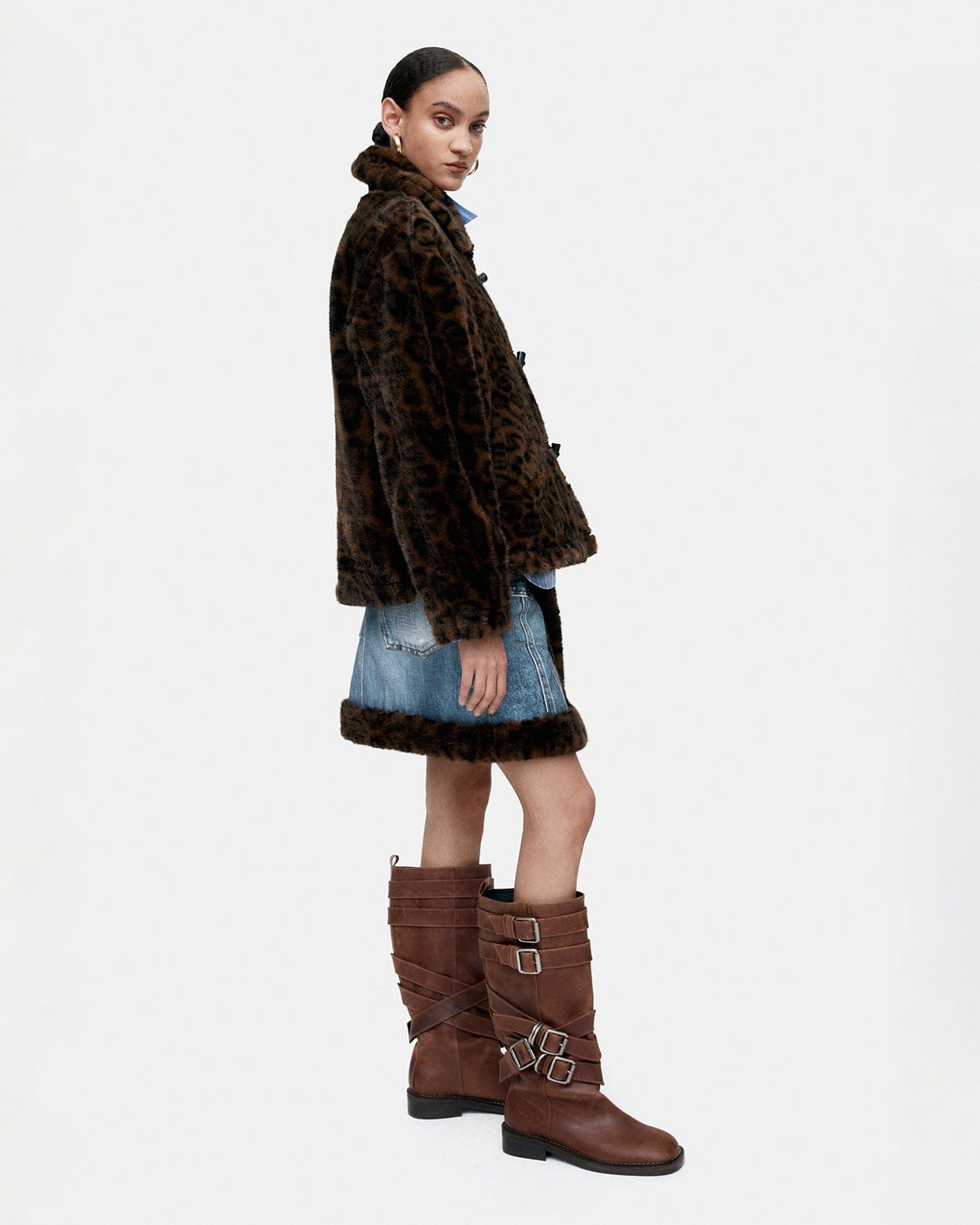 기타 FUR-EDGED DENIM PRINT SKIRT apa863w(BLUE)