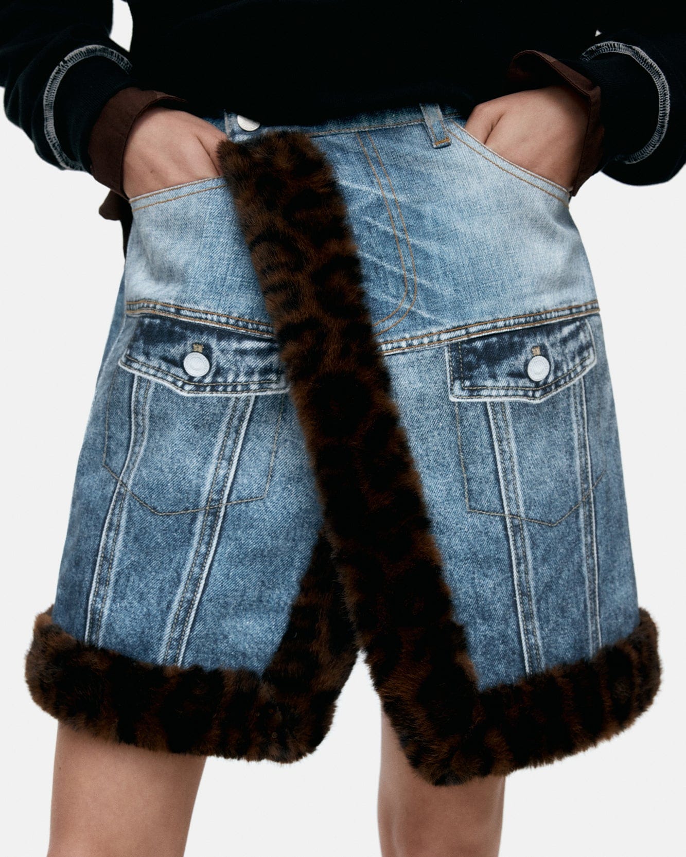 기타 FUR-EDGED DENIM PRINT SKIRT apa863w(BLUE)