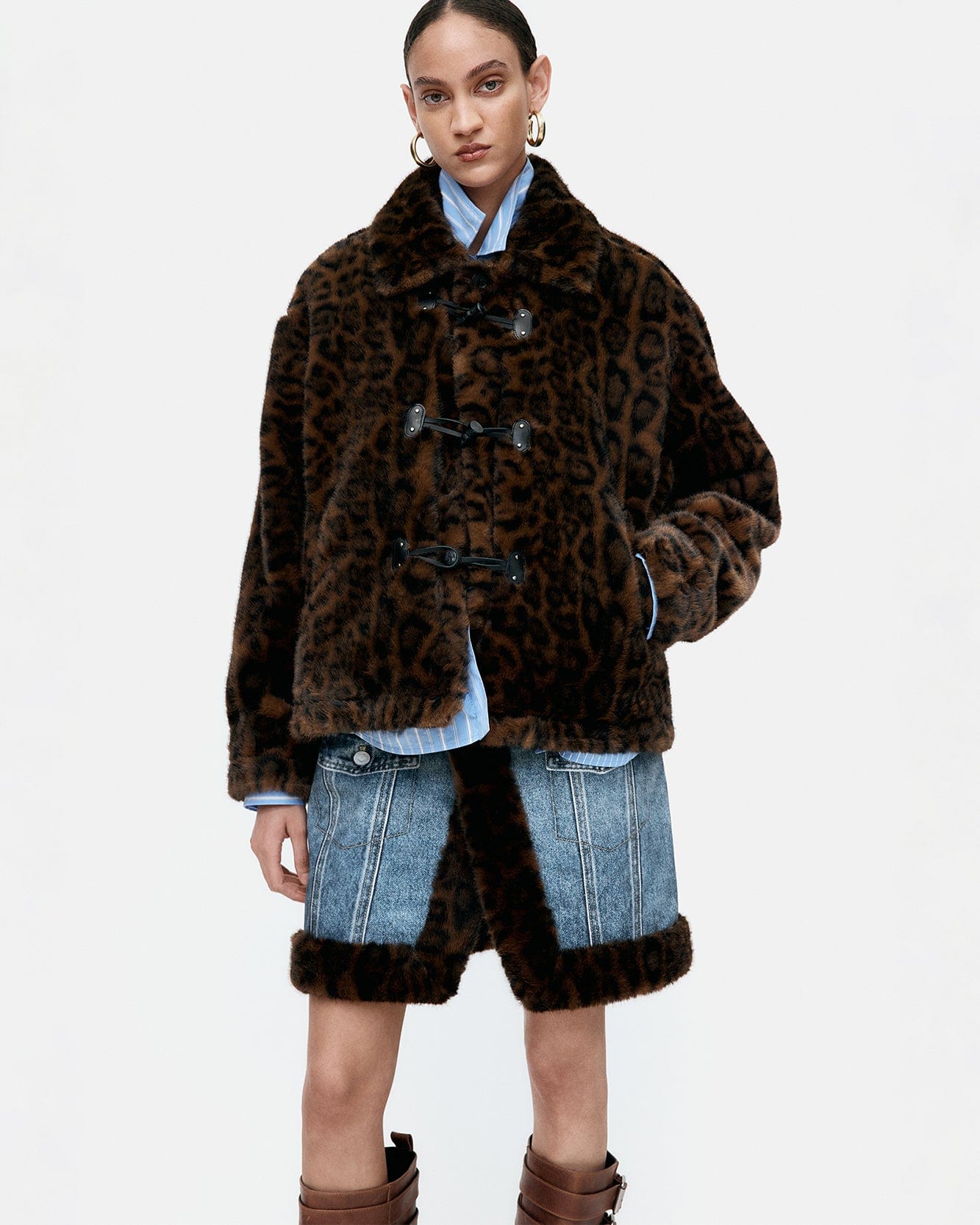 기타 FUR-EDGED DENIM PRINT SKIRT apa863w(BLUE)
