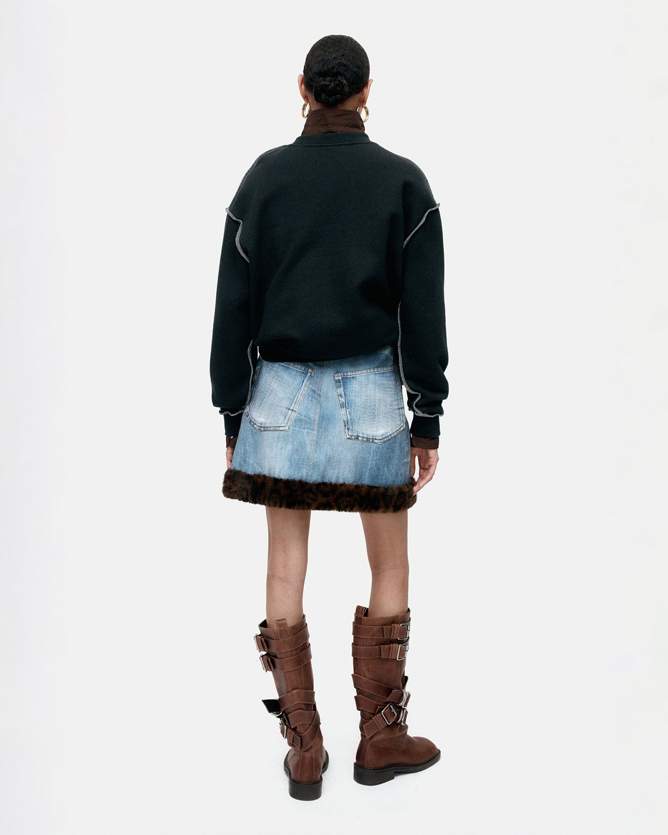 기타 FUR-EDGED DENIM PRINT SKIRT apa863w(BLUE)