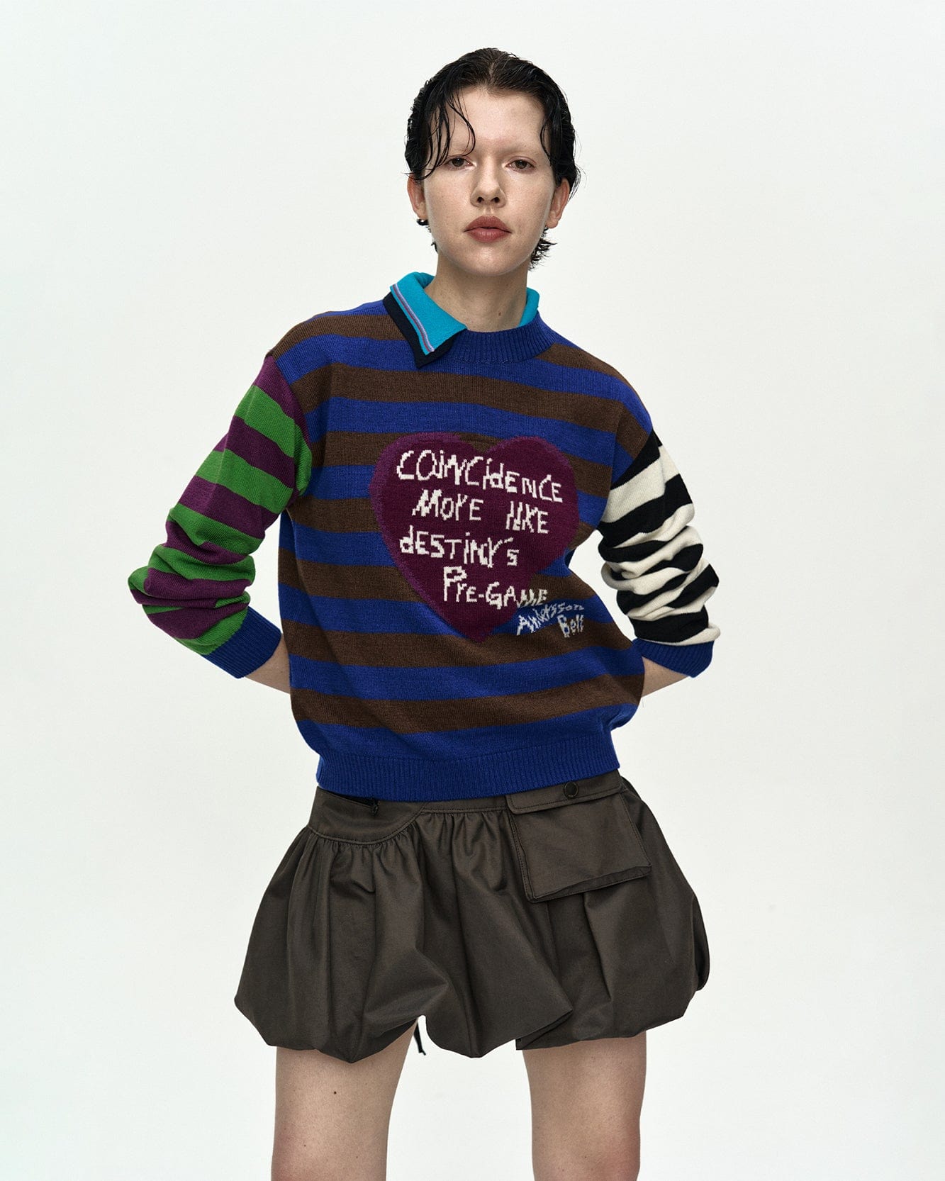 기타 GIRLS HEART MESSAGE CREW-NECK SWEATER atb1464w(BLUE/GREEN)