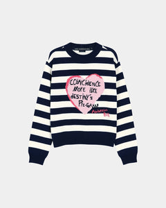 기타 GIRLS HEART MESSAGE CREW-NECK SWEATER atb1464w(NAVY/IVORY)