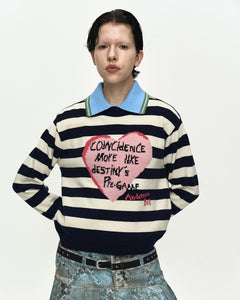 기타 GIRLS HEART MESSAGE CREW-NECK SWEATER atb1464w(NAVY/IVORY)