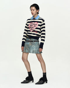 기타 GIRLS HEART MESSAGE CREW-NECK SWEATER atb1464w(NAVY/IVORY)