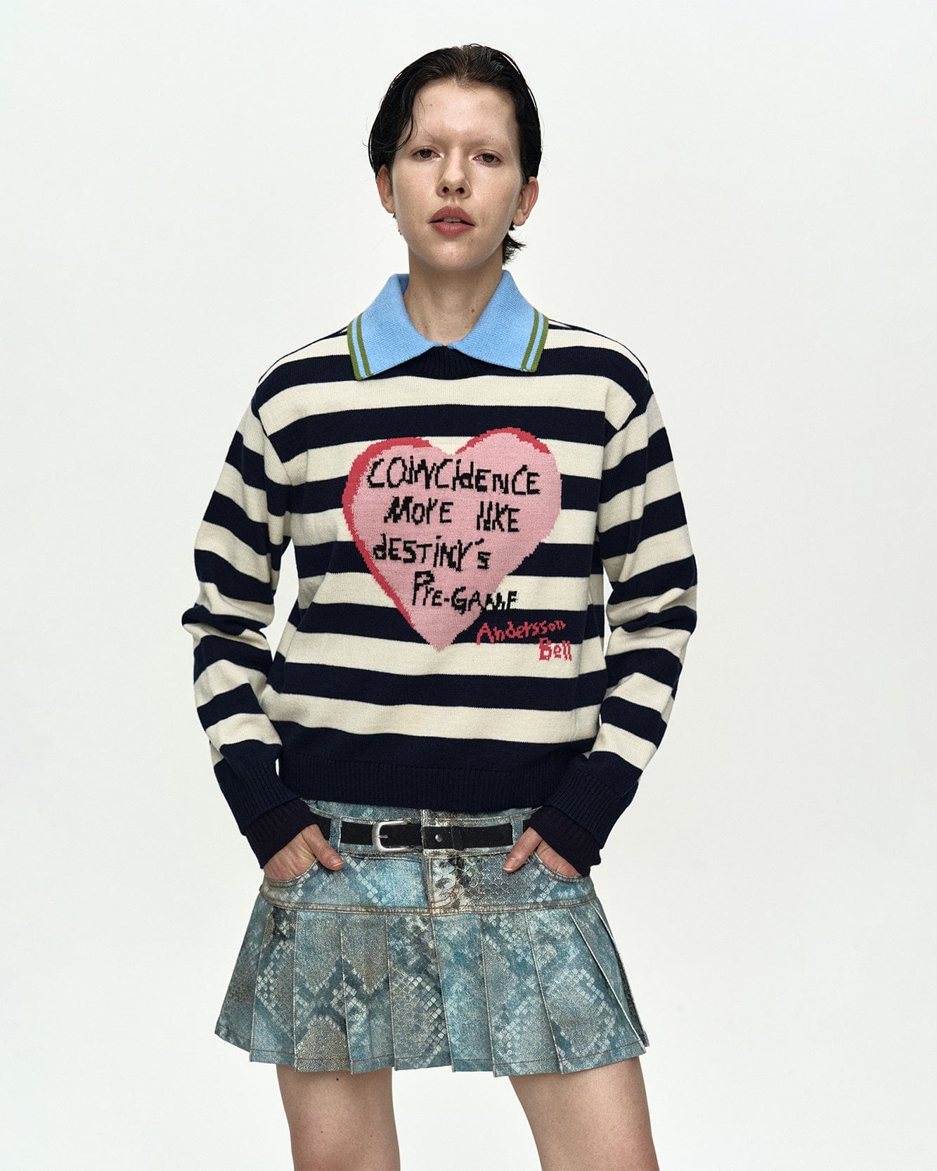 기타 GIRLS HEART MESSAGE CREW-NECK SWEATER atb1464w(NAVY/IVORY)