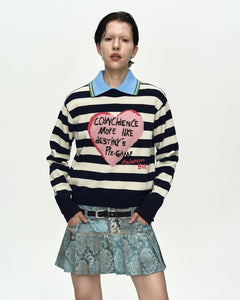 기타 GIRLS HEART MESSAGE CREW-NECK SWEATER atb1464w(NAVY/IVORY)