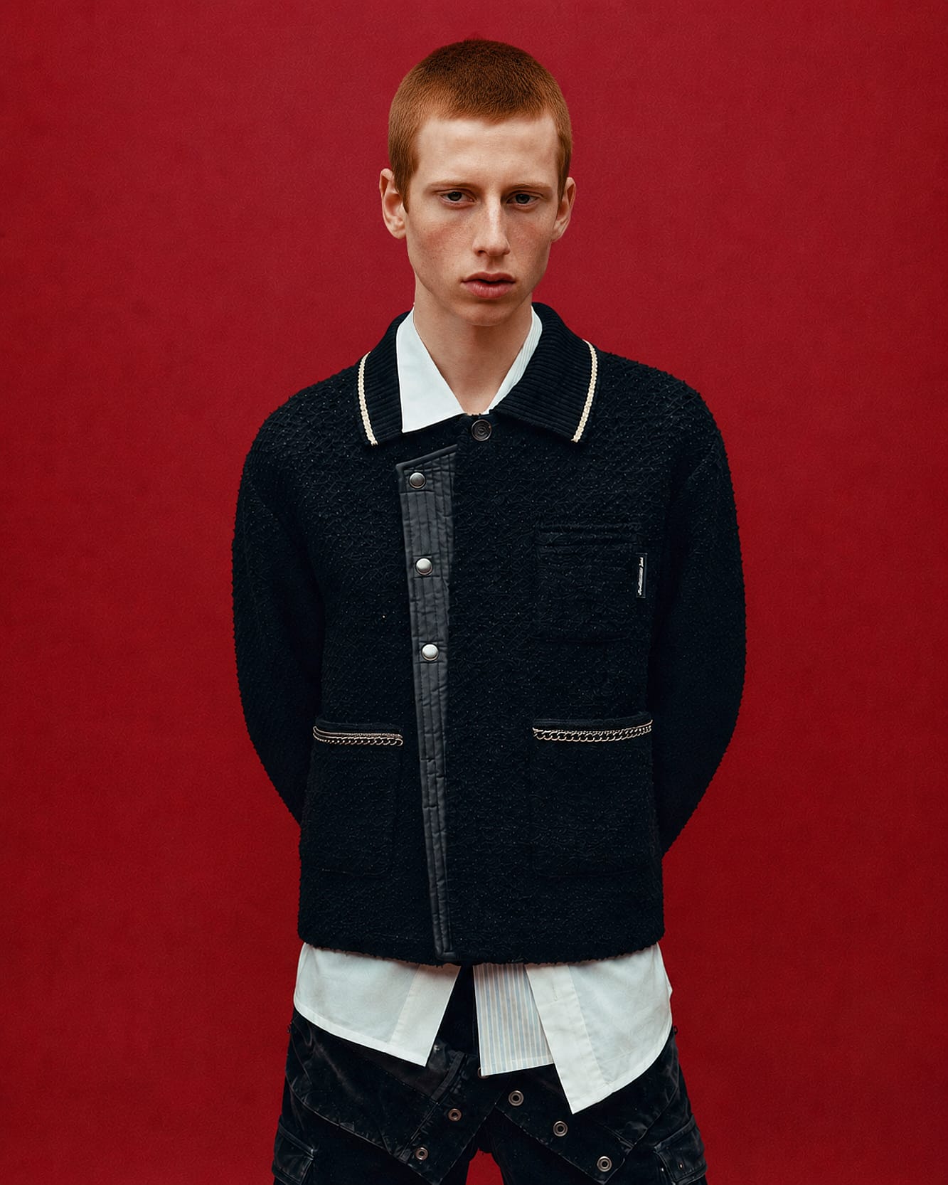 KNIT COLLAR TWEED CARDIGAN (BLACK) – Andersson Bell
