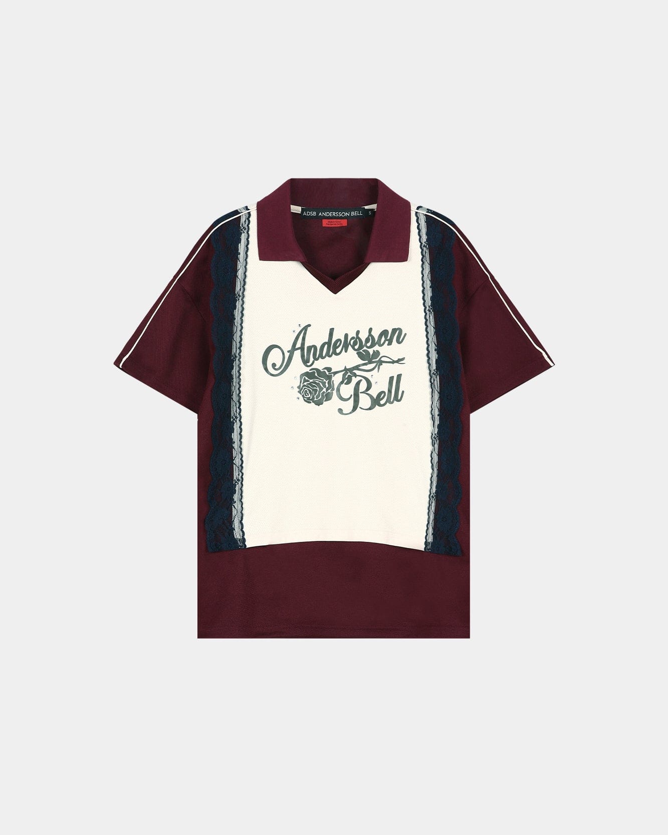 LACE TRIMMED POLO JERSEY TOP atb1487w(WINE/LIGHT YELLOW