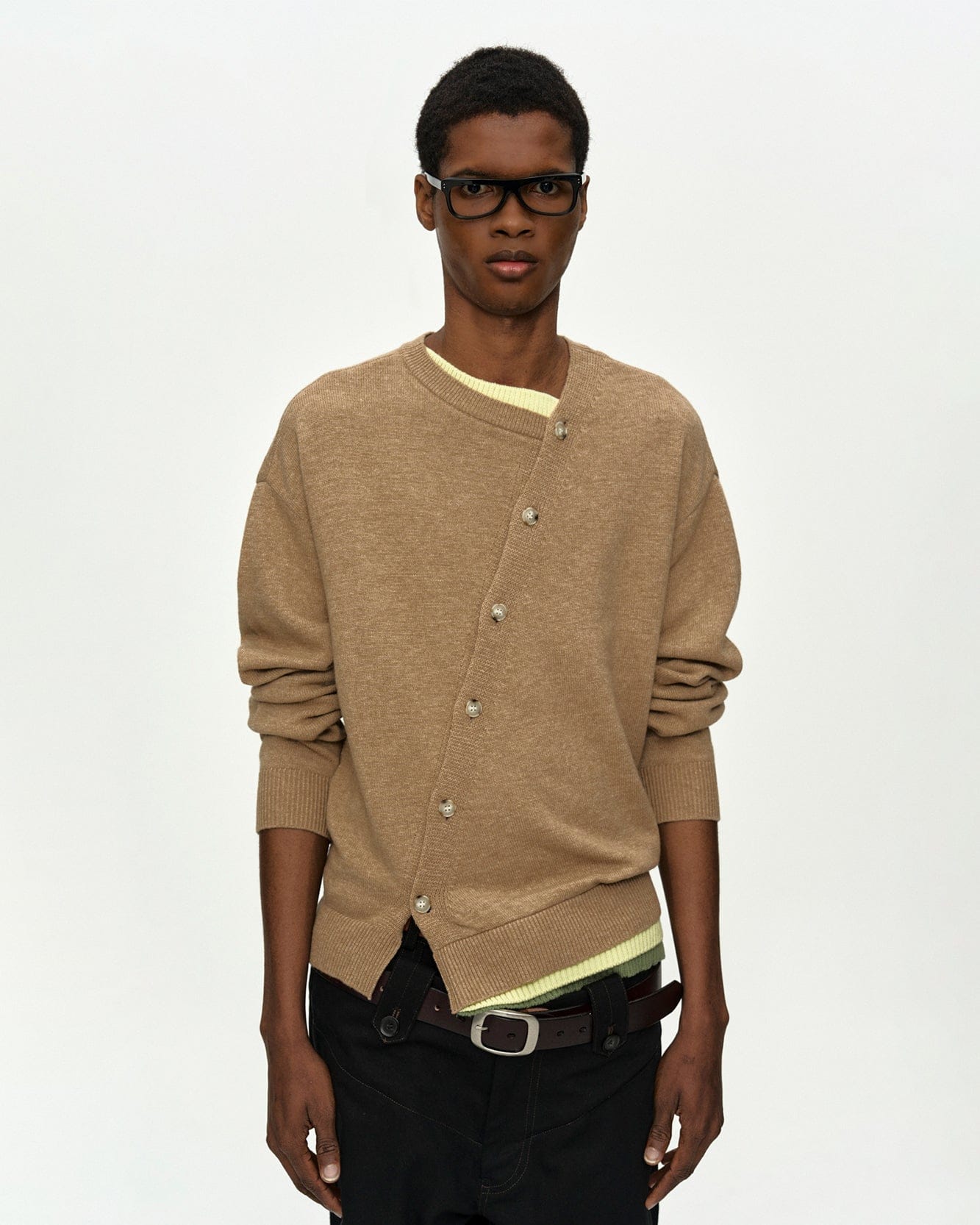 LAYERED CARDIGAN atb1411m(CAMEL) – Andersson Bell
