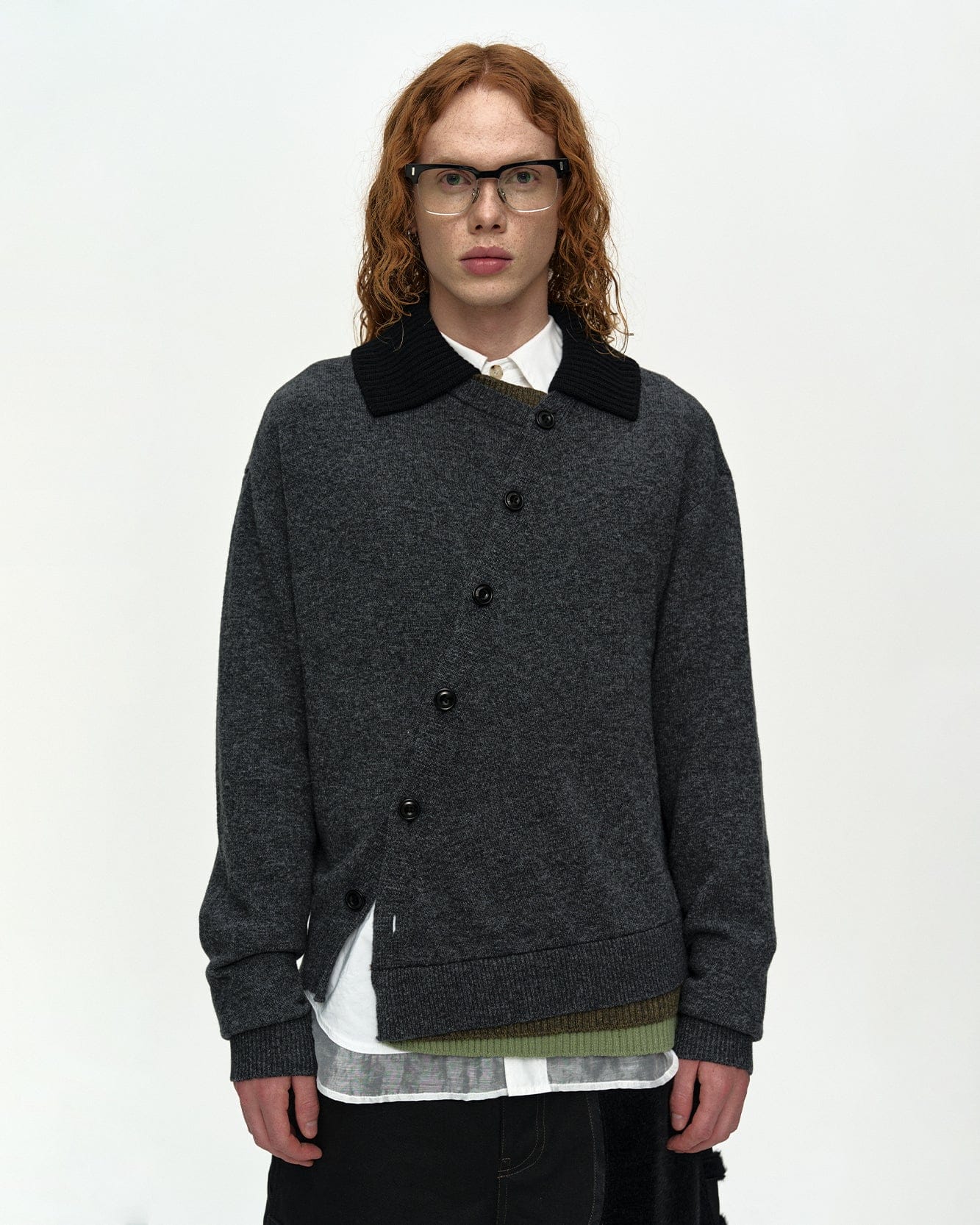 RESTOCK] LAYERED COLLAR CARDIGAN atb1410m(CHARCOAL) – Andersson Bell
