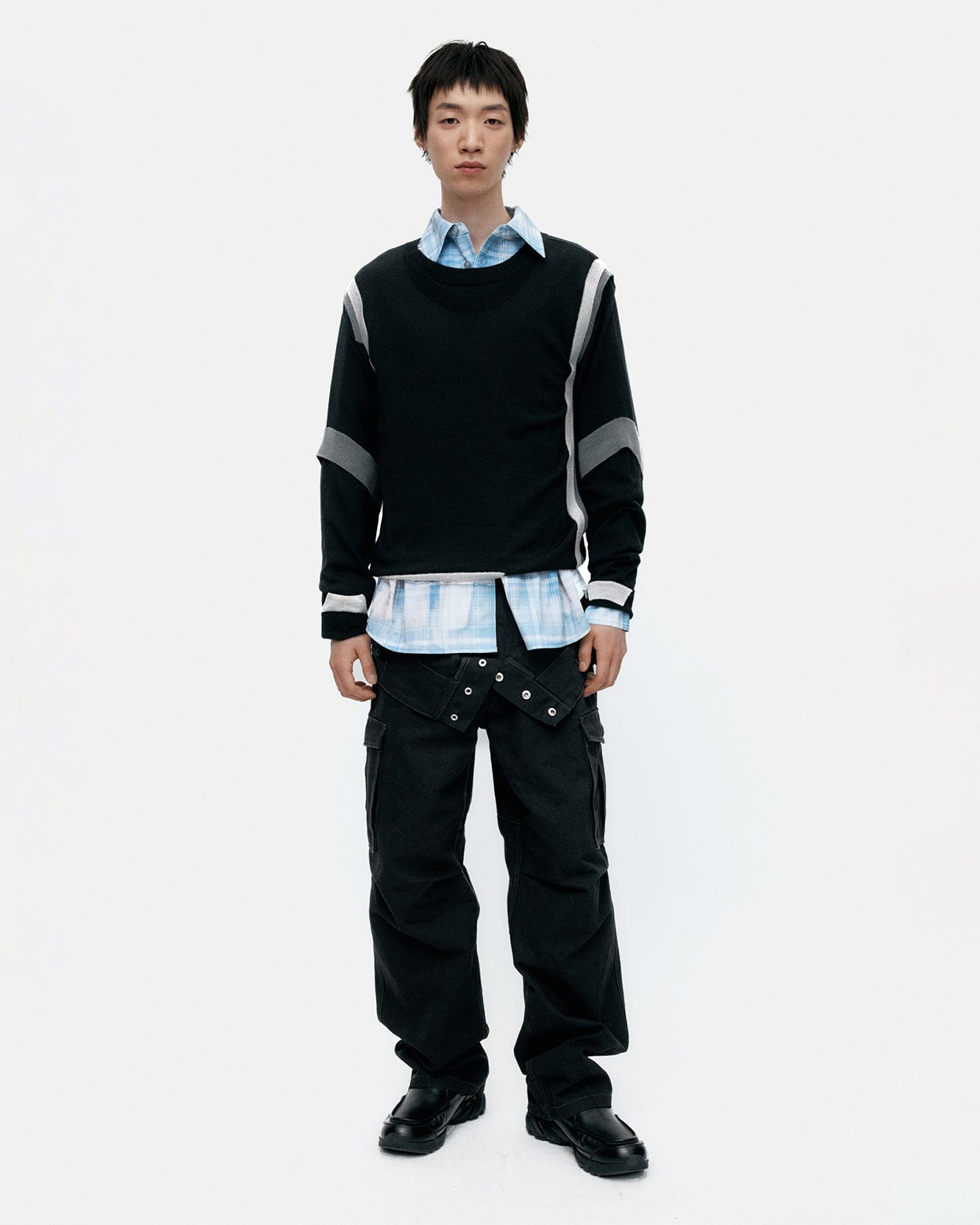 기타 LAYERED CREWNECK SWEATER atb1334m(BLACK)