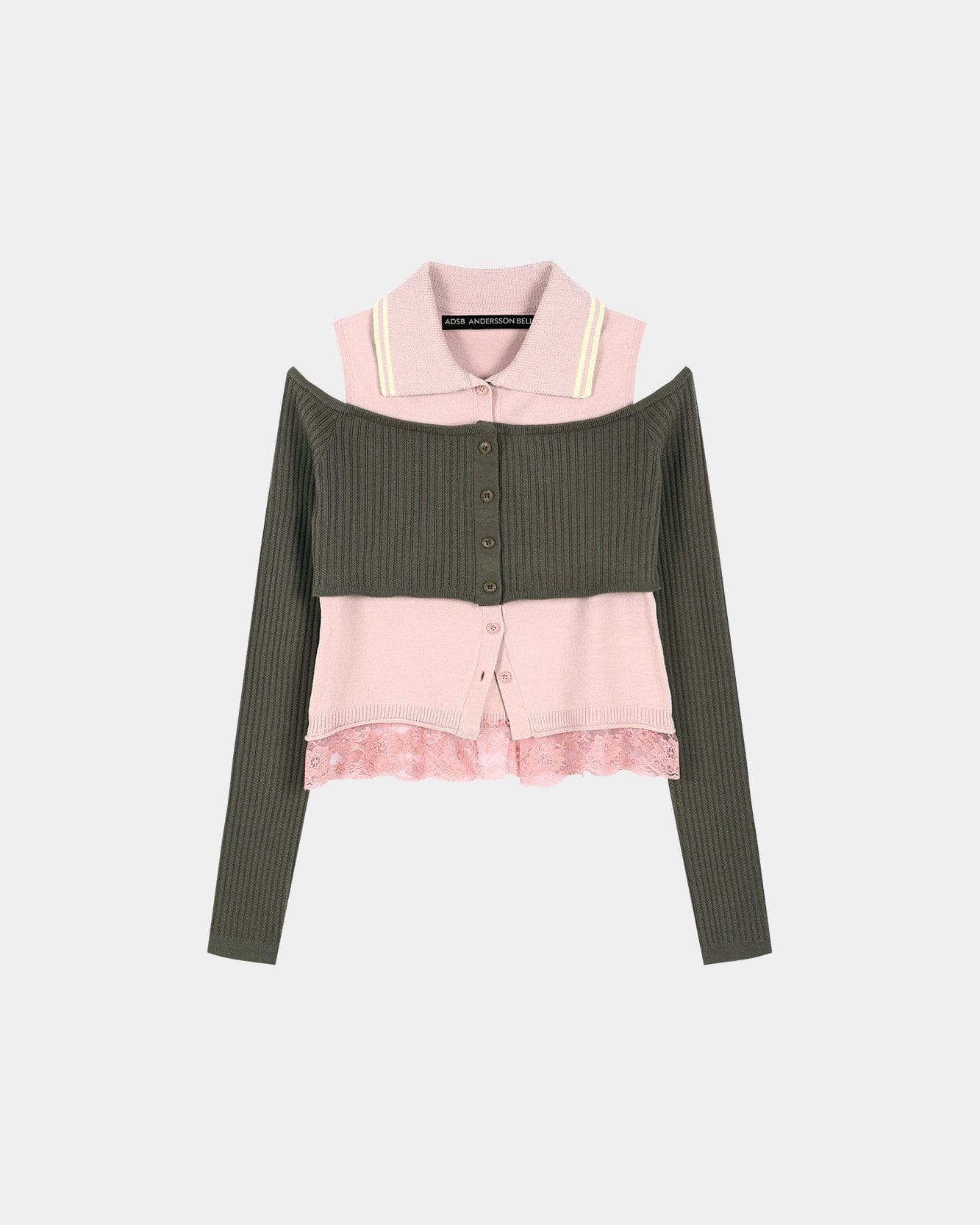 LAYERED OFF-SHOULDER COLLAR TOP atb1481w(KHAKI/PINK) – Andersson Bell