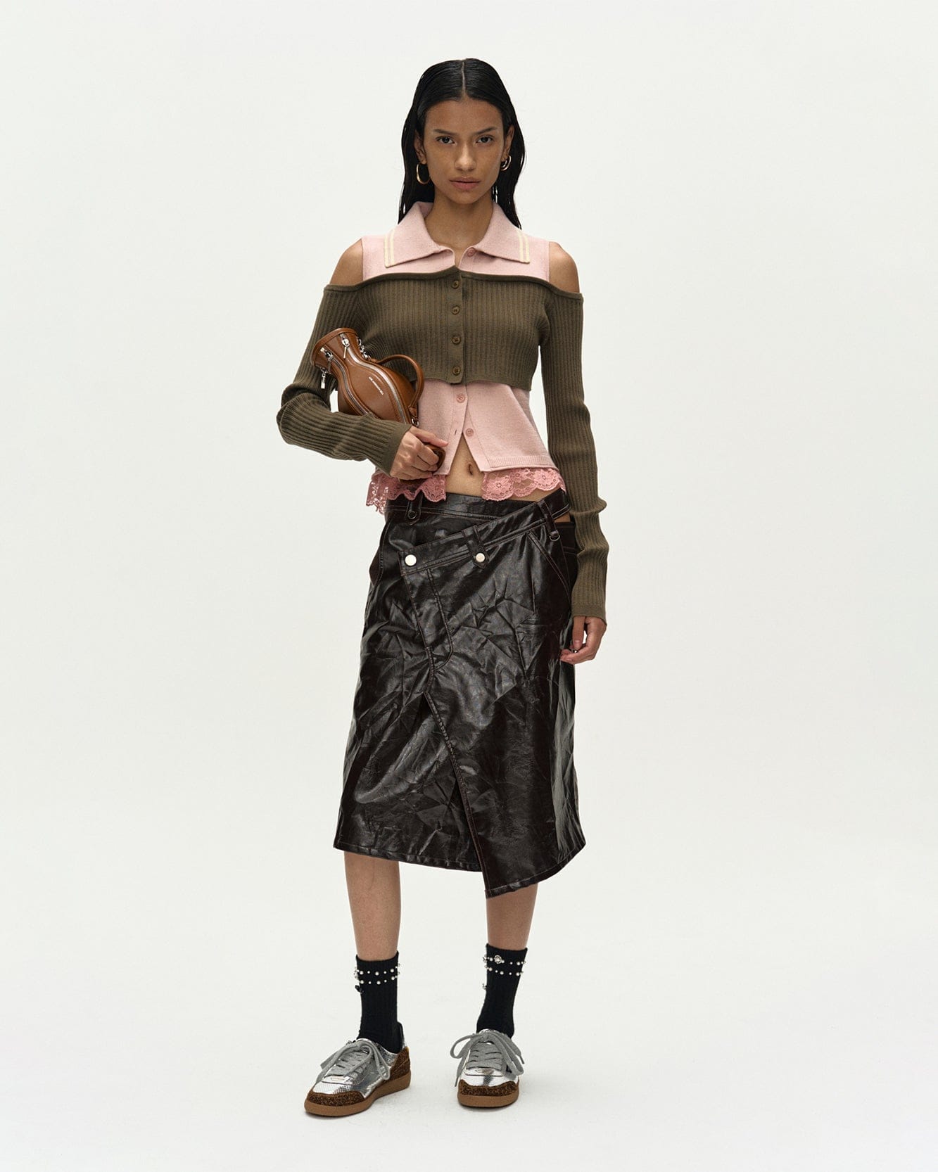 LAYERED OFF-SHOULDER COLLAR TOP atb1481w(KHAKI/PINK) – Andersson Bell