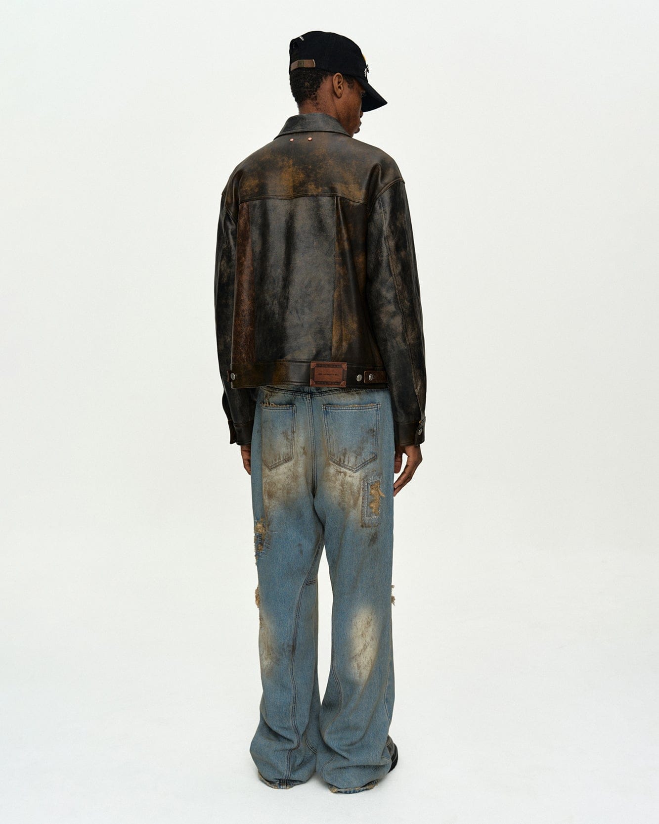 LEATHER PATCHWORK TRUCKER JACKET awa741m(BROWN) – Andersson Bell