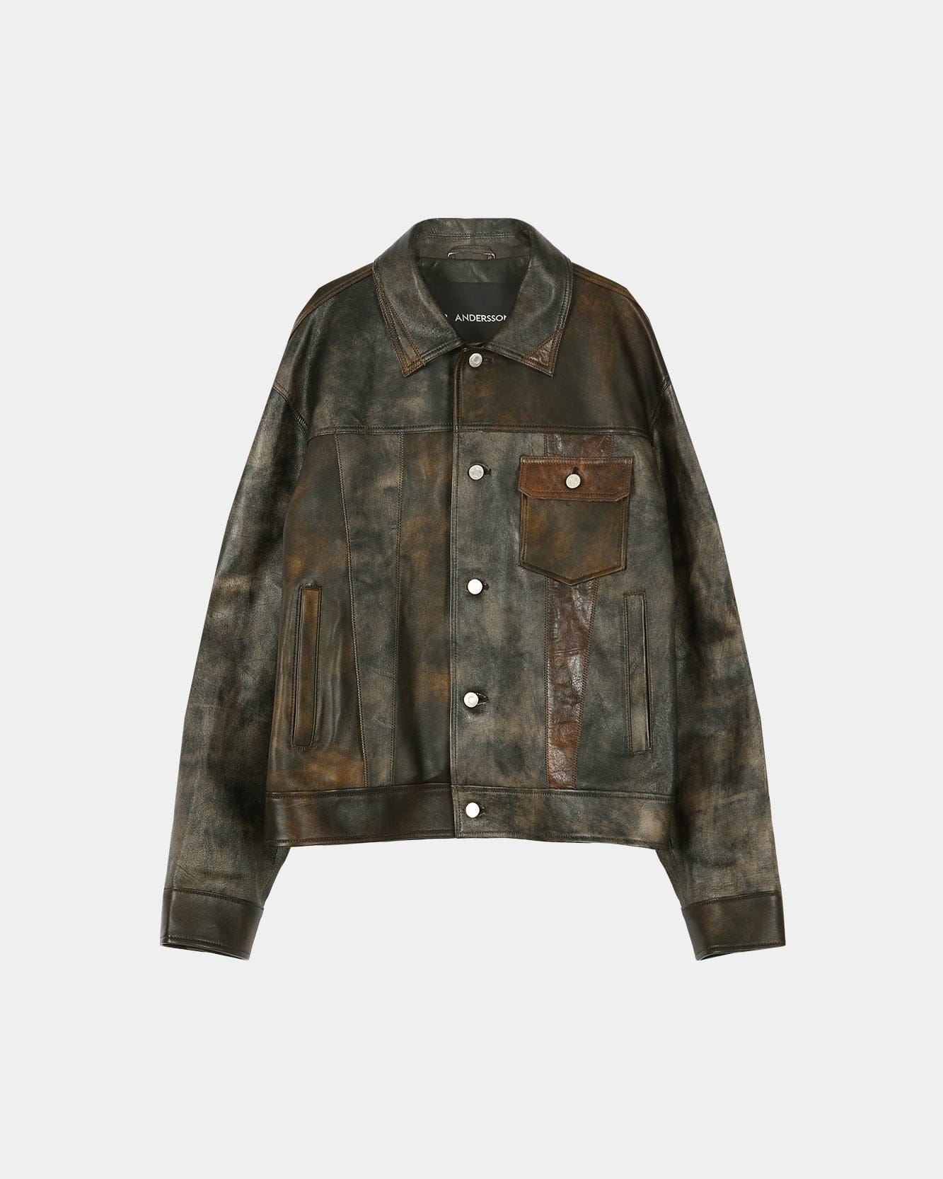 LEATHER PATCHWORK TRUCKER JACKET awa741m(BROWN) – Andersson Bell
