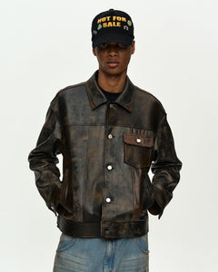 LEATHER PATCHWORK TRUCKER JACKET awa741m(BROWN) – Andersson Bell