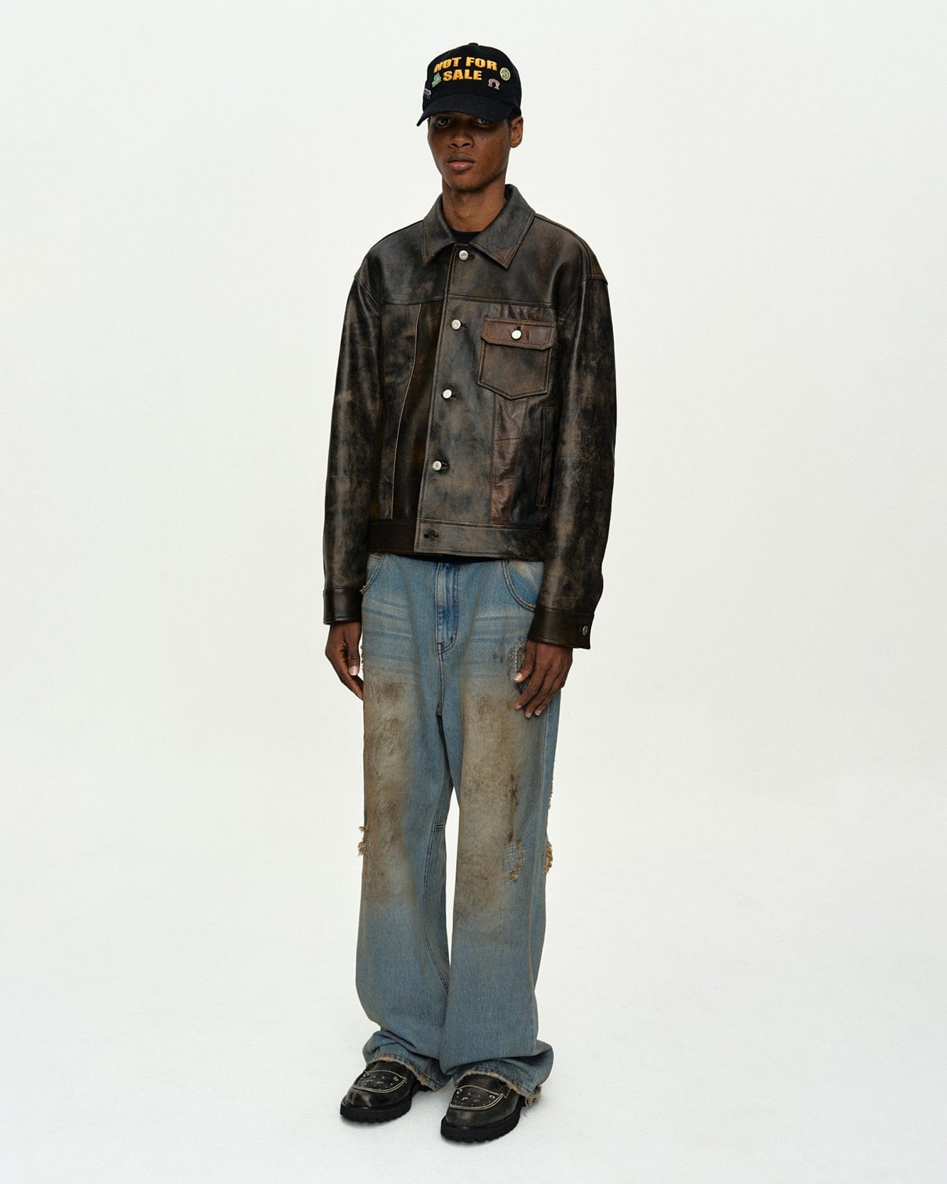 A LEATHER TRUCKER JACKET レザージャケット M ovy A leather TRUCKER JACKET レザー ジャケット OVY - メルカリ
