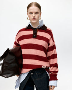 기타 LOOSE-FIT STRIPE COLLAR SWEATER atb1399w(PINK/RED WINE)