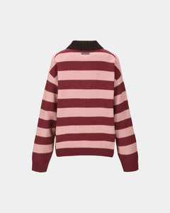 기타 LOOSE-FIT STRIPE COLLAR SWEATER atb1399w(PINK/RED WINE)