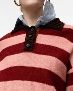 기타 LOOSE-FIT STRIPE COLLAR SWEATER atb1399w(PINK/RED WINE)