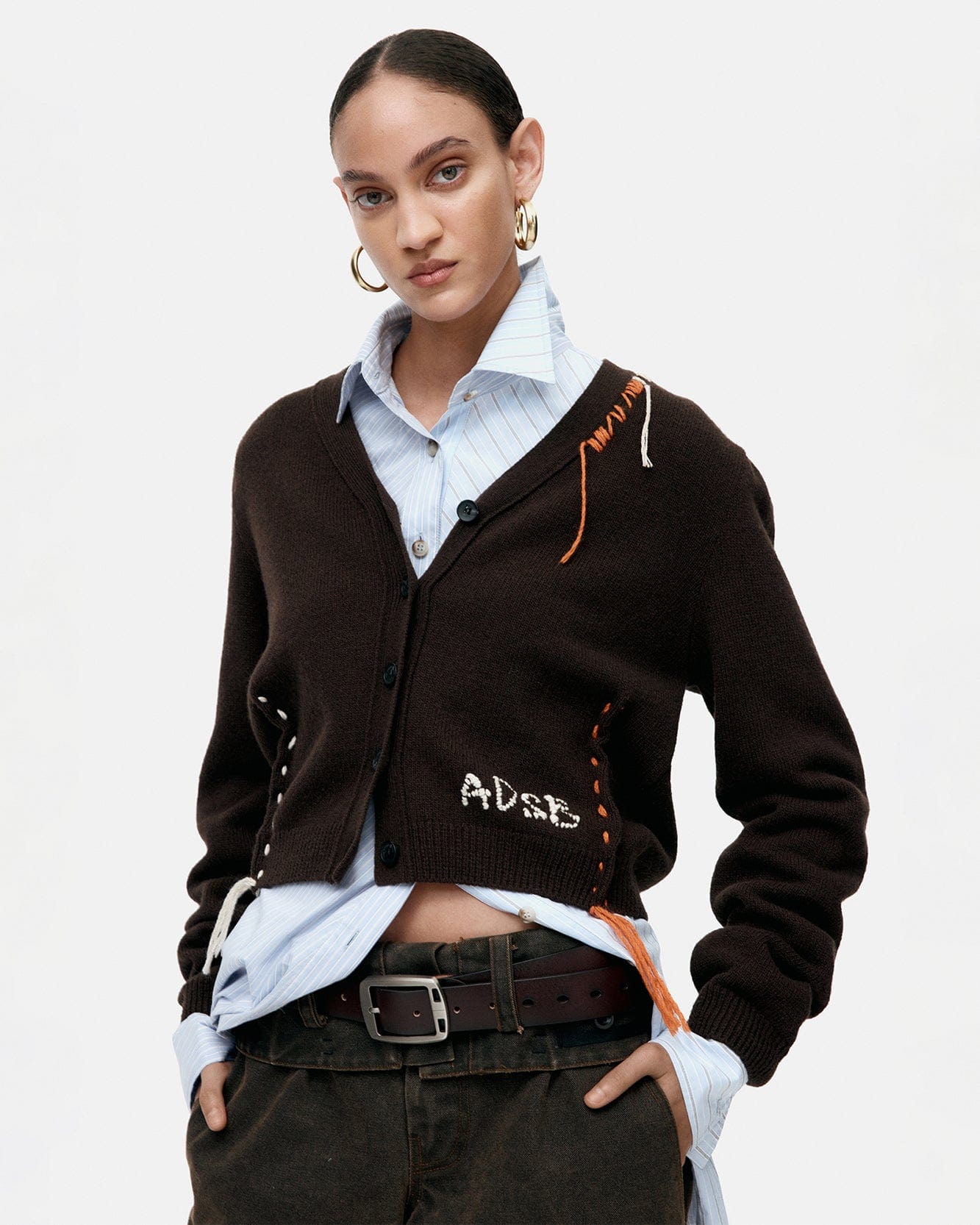 기타 MORGAN HAND STITCHED KNIT CARDIGAN atb1382w(BROWN)