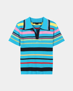 MULTI-COLOR STRIPE KNIT POLO TOP atb1500w(BLUE/RED) – Andersson Bell