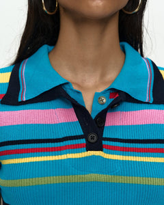 MULTI-COLOR STRIPE KNIT POLO TOP atb1500w(BLUE/RED) – Andersson Bell