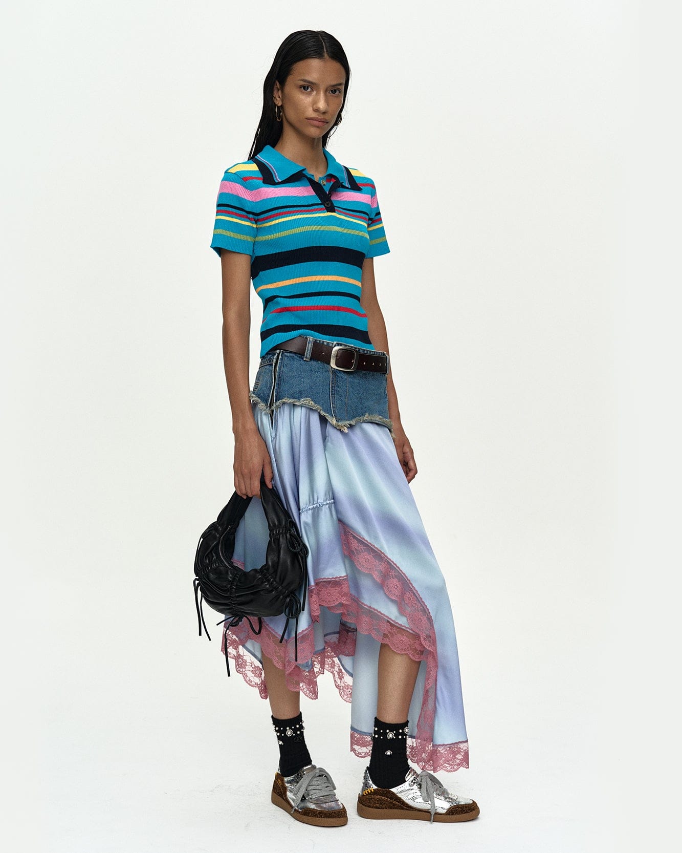 MULTI-COLOR STRIPE KNIT POLO TOP atb1500w(BLUE/RED) – Andersson Bell