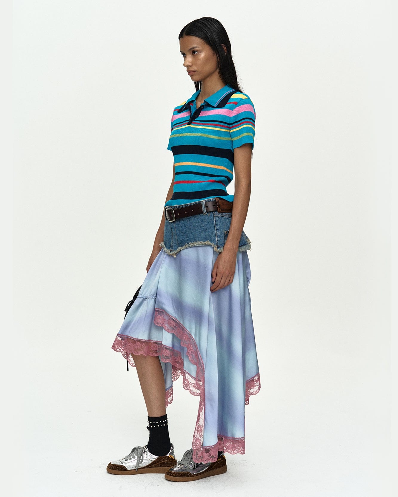 MULTI-COLOR STRIPE KNIT POLO TOP atb1500w(BLUE/RED) – Andersson Bell