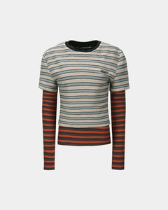 기타 MULTI STRIPE LS T-SHIRTS atb1335w(BEIGE / BRICK)